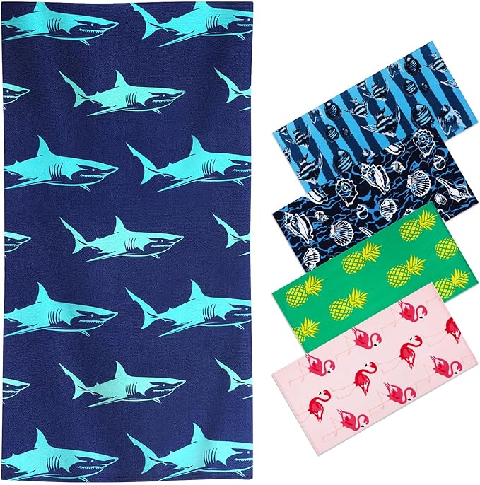 Genovega Oversized Terry Beach Towel 36 x 72 in Soft Extra Large Big Pool Swim Towels for Adult XL Clearance Travel Blanket Cruise Vacation Accessories Essentials Lounge Chair Cover Small Shark