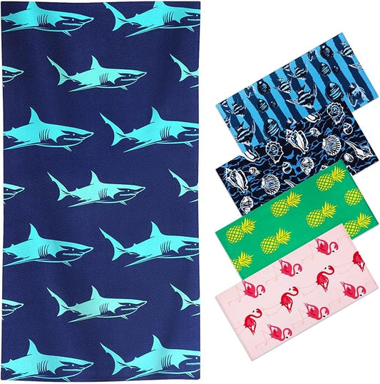 Genovega Oversized Terry Beach Towel 36 x 72 in Soft Extra Large Big Pool Swim Towels for Adult XL Clearance Travel Blanket Cruise Vacation Accessories Essentials Lounge Chair Cover Small Shark