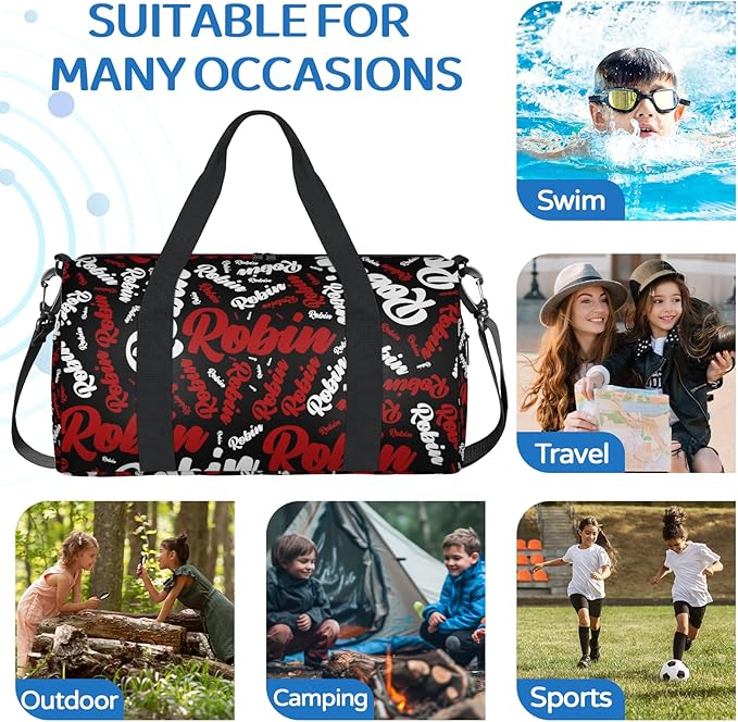 Custom-Dance-Gymnastics-Bag for Girls Personalized Kids Duffle Bag Cheerleader Team Bag for Travel Gym Sport Red White Text