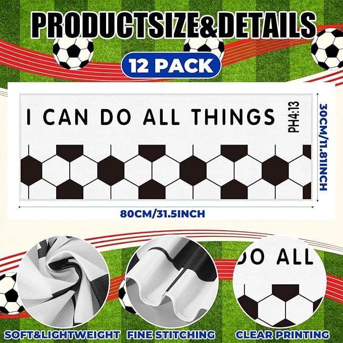 12 Pcs Bible Verse Soccer Cooling Towel I Can Do All Things for Neck and Face Microfiber Towel for Soccer Players Coach Family Friends Gifts Sport Supplies