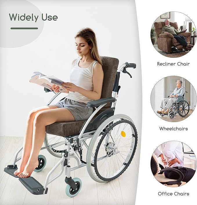 HIGOGOGO Corduroy Recliner Chair Cushion with Lumbar Support Pillow for Elderly Long Sitting Soft Non-Slip 4" Thick Seat Pad for Seniors Buttocks & Back Pain Relief (Brown, 21" Backrest)