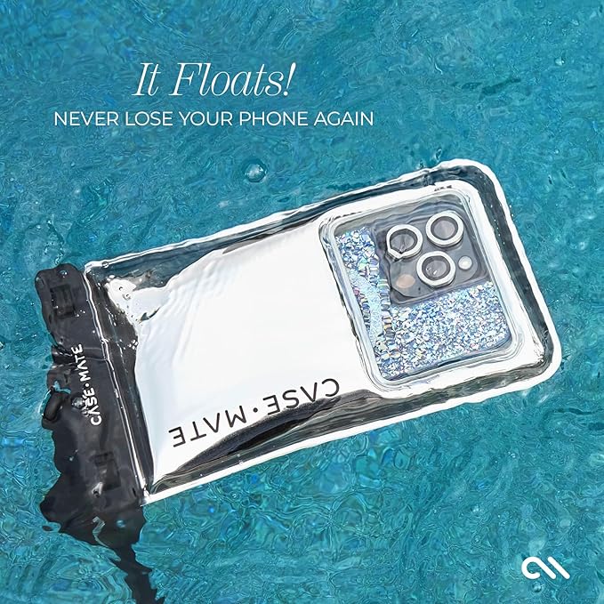 Case-Mate 2 Pack IP68 Waterproof Phone Pouch - Floating Waterproof Phone Case w/Crossbody Lanyard - Beach Cruise Ship Travel Essentials - Compatible w/All Devices, Touchscreen Friendly - Silver Chrome