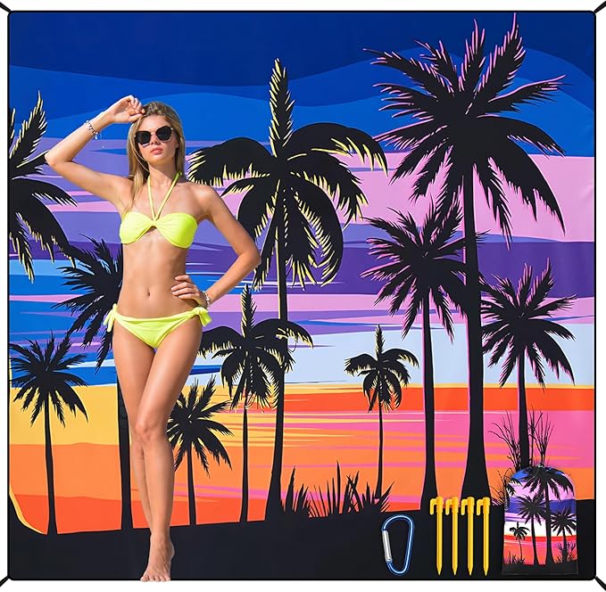 Beach Blanket Waterproof Sandproof Beach Mat 79”x 83” for 1-8 Adults Quick Drying Durable Outdoor Picnic Mat for Beach Festival Travel Camping Hiking (Color Cocotree, 79"×83"(4 Person))
