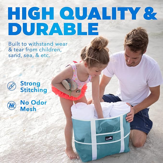 Dejaroo Mesh Sand Free Bag - Strong Lightweight Bag For Beach & Vacation Essentials. Tons of Storage!