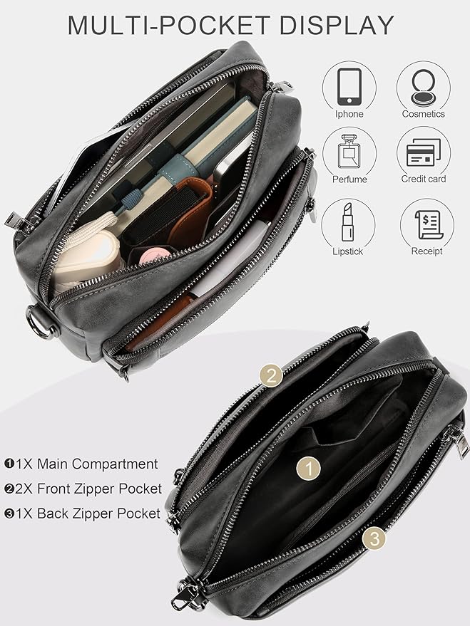 Small Leather Crossbody Bags for Women Anti theft Purses and Handbag Shoulder Hangbag with Wide Strap Tassel