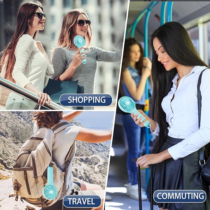 QQT Mini Handheld Fan, Small Personal Cooler with 3 Speeds, Portable Battery Operated, USB Rechargeable Makeup Eyelash Dryer, Strong Airflow for Travel, Office, Outdoor, Women, Men, and Kids(Blue)