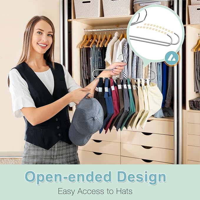 Hat Storage Organizer for Baseball Caps, Lomrsiul Non Slip PVC Coating Hat Rack Hangers for Closet Hat Holder Max 10 Hats Closet Organizers and Storage for Cap Purse Belt Tie Bra Grey 2 Pack