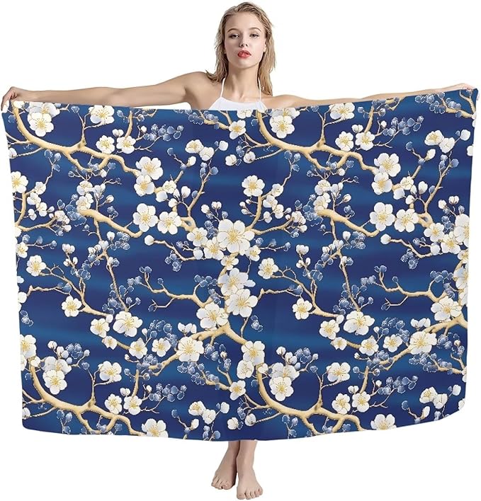 White Cherry Blossom Print Beach Towel for Women Wen, Absorbent Compact - Quick Dry Sand Free, Lightweight Beach Bathing Towels for Swimming Pool Camping (280x200cm, 110x78IN) Large
