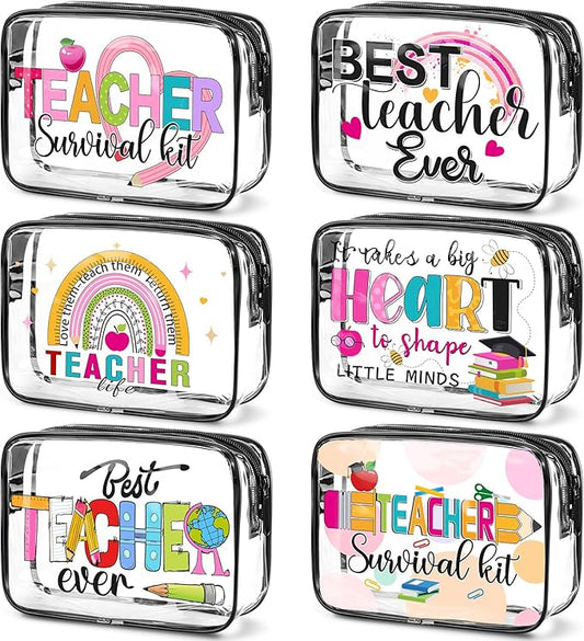 Cunno Makeup Bags Gifts for Women Teacher Beach Cruise Swim Nurse Dance Happy Graduation Gift Survival Kit Clear Cosmetic Bags PVC Waterproof Travel Toiletry Handbags Purses Organizer(Teacher)