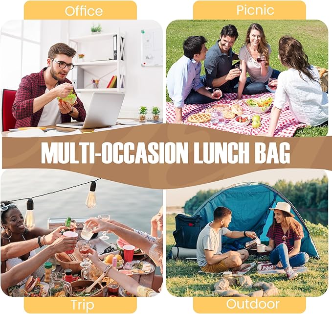 Lunch Bag for Men/Women, Reusable Lunchbox for Adult, Small Insulated Lunch box, Lunch Tote Bag for Office, Work, Picnic - Khaki