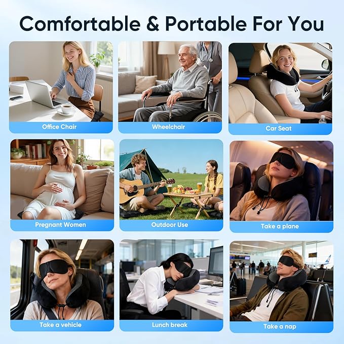 Travel mat - inflatable bubble design, used for car/office/airplane seat cushion, equipped with storage bags. Ergonomically designed 3D inflatable airbag, including neck pillow kit (Rectangle)