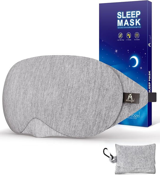 Mavogel Cotton Sleep Eye Mask - Updated Design Light Blocking with Adjustable Nose Bridge, Soft and Comfortable Night Eye Mask for Men Women, Eye Blinder for Shift Work, Includes Travel Pouch, Grey