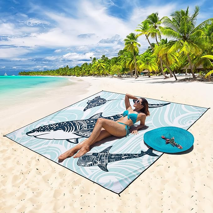 Beach Blanket Waterproof Sandproof Beach Mat 79" X 83"/10'x9'for 2-8 Adults Quick Drying Outdoor Picnic Mat Beach Accessories for Travel, Camping, Hiking