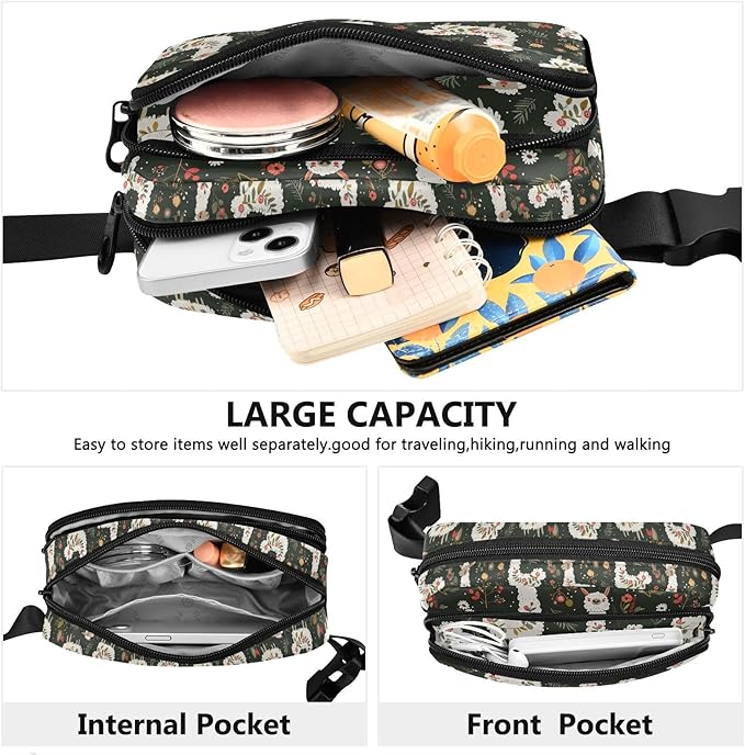 Kawaii Alpaca Fanny Pack for Women Men Water Resistant Fashion Waist Packs with Adjustable Strap Belt Bag for Travel Workout Jogging Hiking 21220376