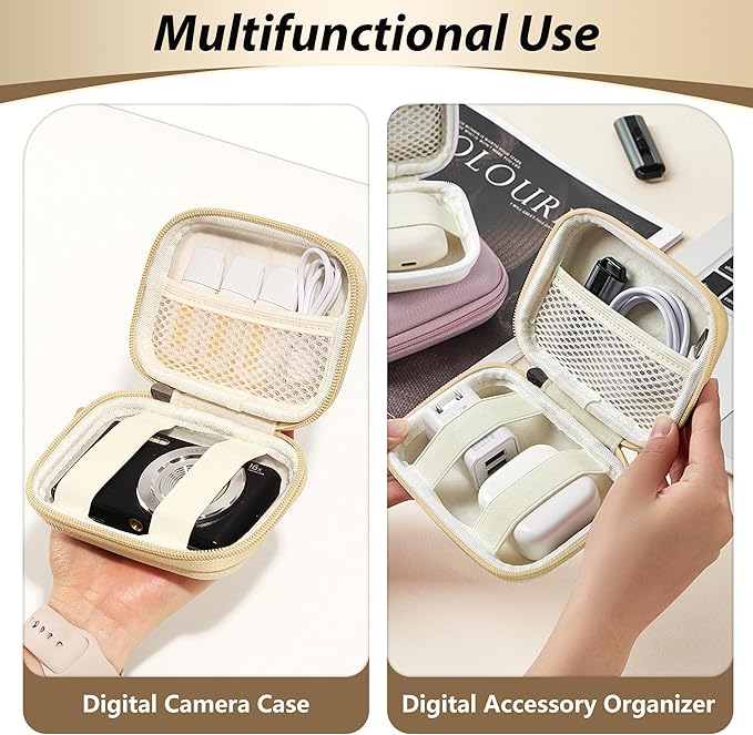 Digital Camera Case for CAMKORY, KODAK PIXPRO FZ45/FZ55, Canon IXUS 285 HS, Lecran, Small Travel Compact Camera Holder with Mesh Pocket for Accessories SD Card (Light Khaki)