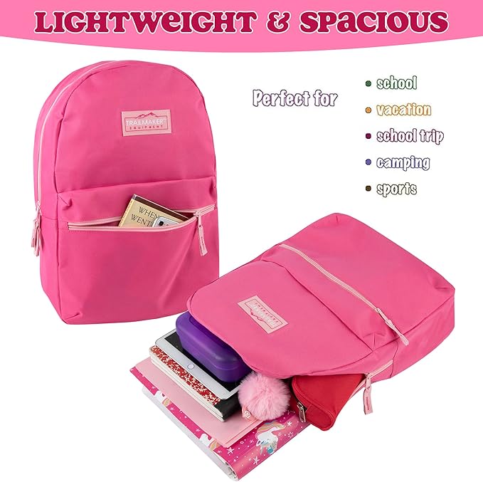 Trail maker Classic 17 inch Backpacks with Adjustable Padded Straps | School Backpacks for Girls, Boys (Pink)