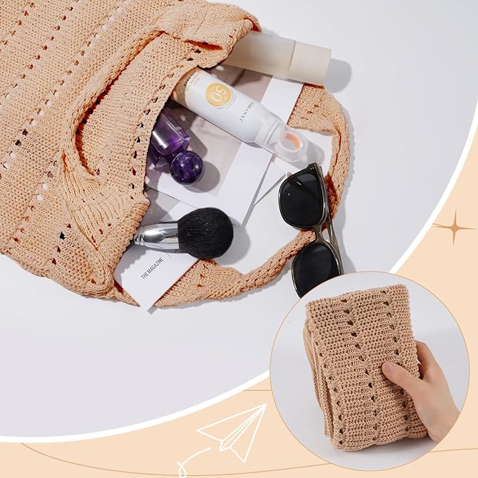 Sightor Crochet Tote Bag, Mesh Beach Bag Knit Summer Hobo Bag Vacation Boho Tote Bag for Women