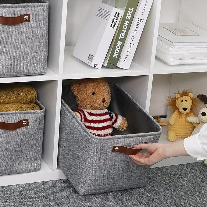 HNZIGE Storage Basket Bins(3 Pack) Large Collapsible Storage baskets for organizing Shelf Closet Bedroom, Perfect Storage Box with Handles for Closet, Clothes, Toy, Home?Gray, 15" x 11" x 9.5"?