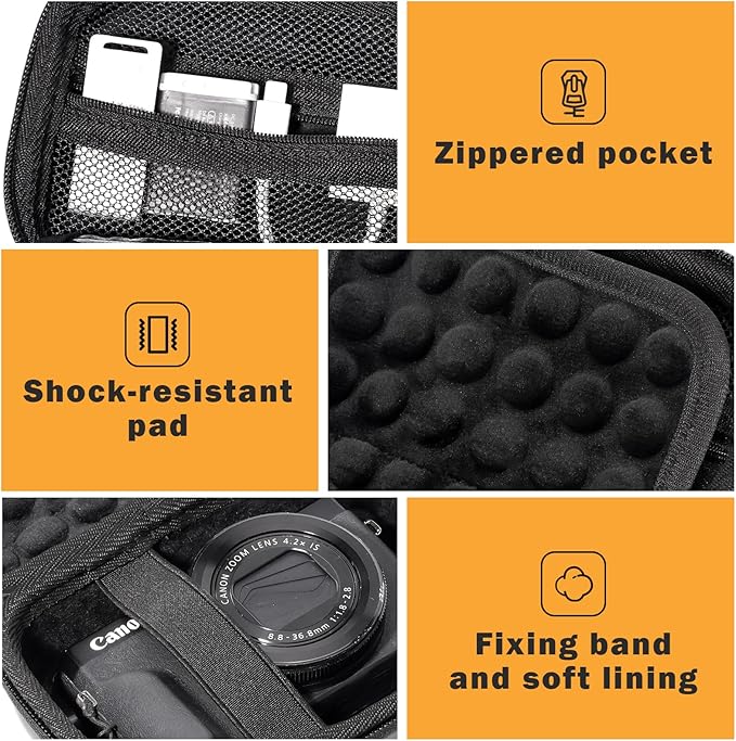 ProCase Hard Shell Digital Camera Case for Canon G7X Mark III Mark II, Sony Cybershot, PowerShot SX740, Ricoh GR III, Kodak Pixpro, Compact 4K Vlogging Small Cameras Travel Carrying Storage Bag -Black