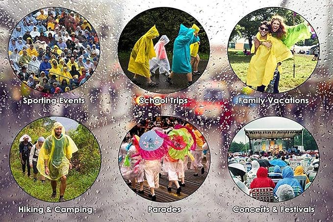 Rain Ponchos Raincoats for Adults Women, Reusable Rain Jacket Coats with Hood for Family Disney Park Travel 2 Pack