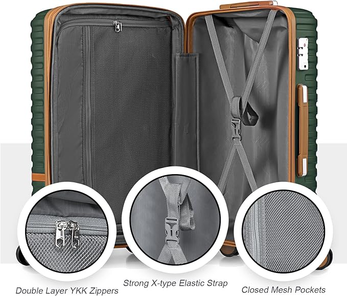 Joyway Luggage Set 7 Piece Suitcase Sets with Spinner Wheel,Hardside Expandable Travel Laggage with TSA Lock(18/20/24/28 Green)