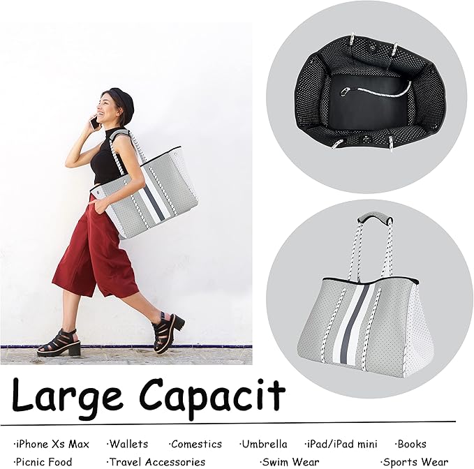 QOGiR Neoprene Multipurpose Beach Bag Tote with Inner Zipper Pocket … … … …