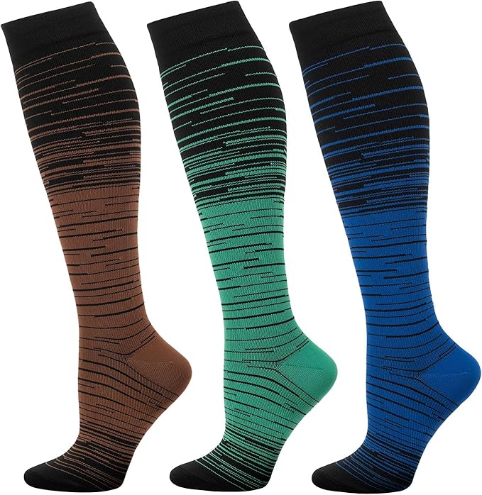 fenglaoda 3 Pairs Compression Socks for Women & Men Knee High Nurse Pregnant Cute Medical Running Travel Athletic