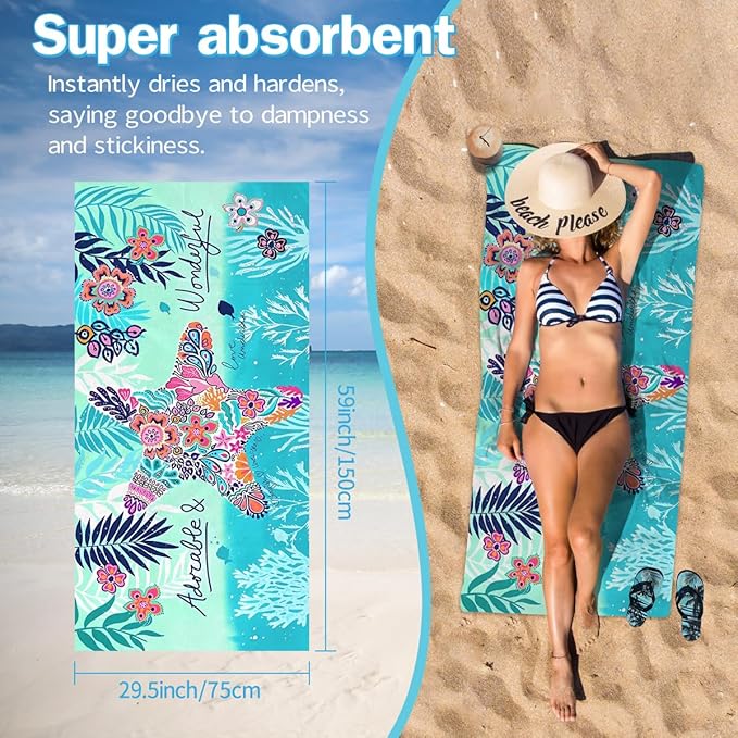 Starfish Beach Towel - 30x60 Inch Fast Dry Microfiber Towel, Lightweight & Versatile for Beach, Pool, Yoga, Travel, Ideal as Beach Blanket & Vacation Essential