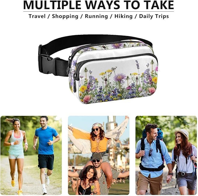 Spring Wild Flowers Fanny Pack for Women Men Water Resistant Fashion Waist Packs with Adjustable Strap Belt Bag for Travel Workout Jogging Hiking 21220005