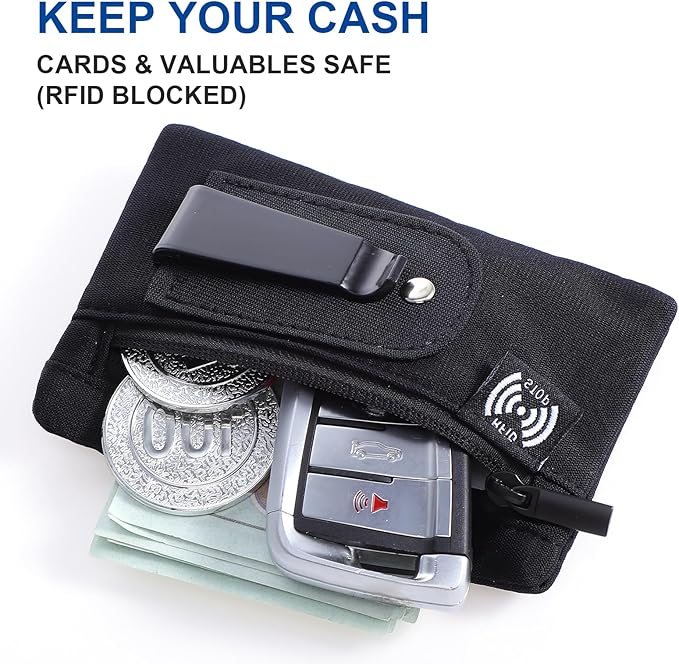RFID Blocking Clip Stash Pocket Travel Wallet Blocking Clip Pocket Compact Hidden Belt Pouch Slim Cash Card Holder Ultra Thin Anti-Theft Travel Pouch with Credit Card Slots for Women Men