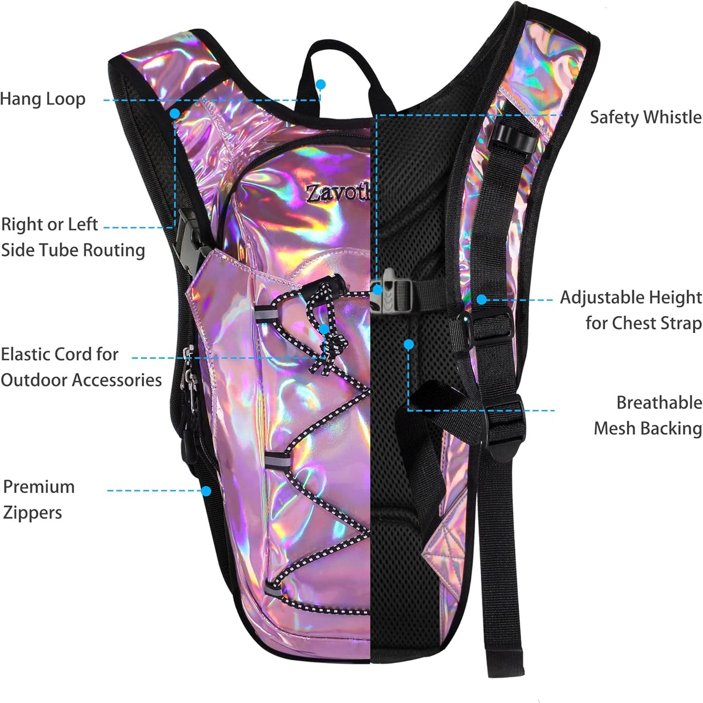 Reflective Hydration Backpack, Hydration Pack - Water Backpack with 2L/3L Hydration Bladder, Essential for Festivals - Rave Hydration Pack for Hiking, Running, Cycling, and Festivals