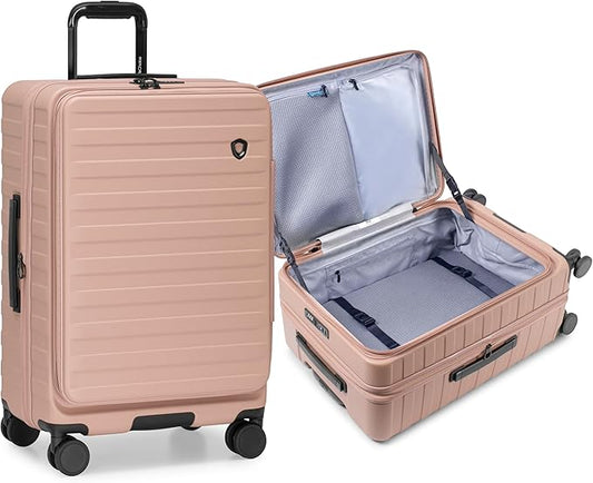 Traveler's Choice Novia Top Opening Expandable Polycarbonate Luggage with Spinner Wheels, Pink, 25-Inch Medium