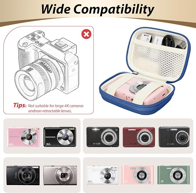 Digital Camera Case for CAMKORY, KODAK PIXPRO FZ45/FZ55, Canon IXUS 285 HS, Lecran, Small Travel Compact Camera Holder with Mesh Pocket for Accessories SD Card (Royal Blue)