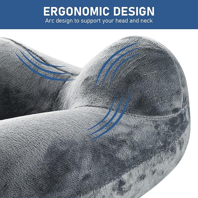 1 PcsInflatable Travel Pillows for Sleeping Airplane Inflatable Neck Pillow for Traveling Pillow Inflatable Travel Neck Pillows for Airplanes Sleeping, Train, Car, Office, with Eye Masks, Earplugs