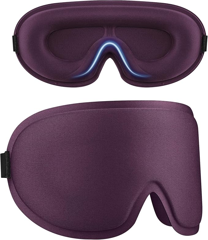 2 Pack Sleep Mask for Side Sleeper, Complete Light Blocking 3D Sleeping Eye Mask, Soft Breathable Eye Cover for Women Men, Travel, Nap, Relaxing Zero Pressure Night Blindfold (Black+Purple)