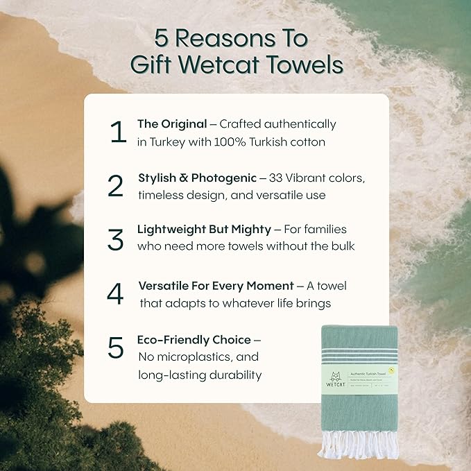WETCAT Turkish Beach Towel Oversized (38"x71") 100% Turkish Cotton, Made in Turkey - Sand Free, Extra Large, Ultra Soft, Quick Drying, Compact & Lightweight for Travel - Peach