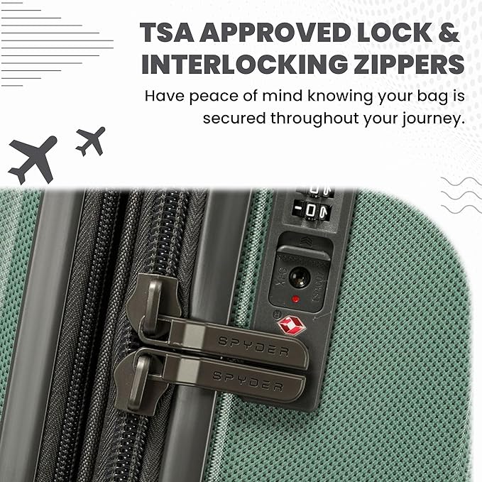 Spyder Rails Expandable Hardside Upright Suitcase with 360° Spinner Wheels, TSA Approved Lock (Sage, Large Checked)