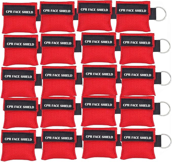 20pcs CPR Face Shield Mask with Keychain Keying Emergency Kit CPR Face Shields Pocket Mask for First Aid or CPR Training (Red-20)