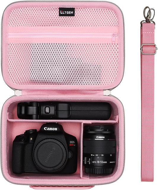 Camera Case Compatible with Canon EOS Rebel T7/R50/R6 Mark II/R100/R50 V/T6/R8/R10/R5 Mark II/RP/R7/5D Mark IV/SL3/R5/T100 DSLR SLR Camera, Len and Tripod with 4 Dividers and Shoulder Strap, Pink
