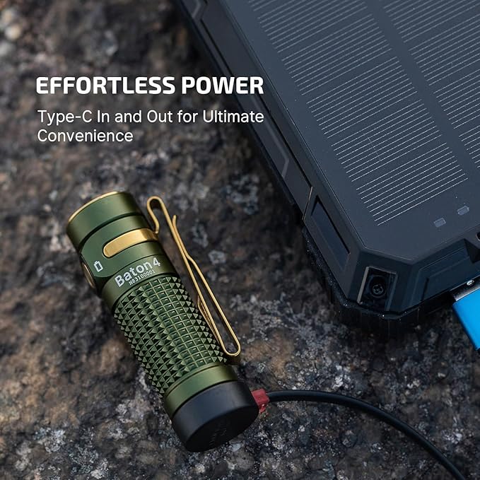 OLIGHT Baton4 Rechargeable EDC Flashlight, Bright Small Flashlight 1300 Lumens with MCC Charging Cable, IPX8 Waterproof, Multiple Modes Pocket Light for Home, Camping, and Emergencies (OD Green)