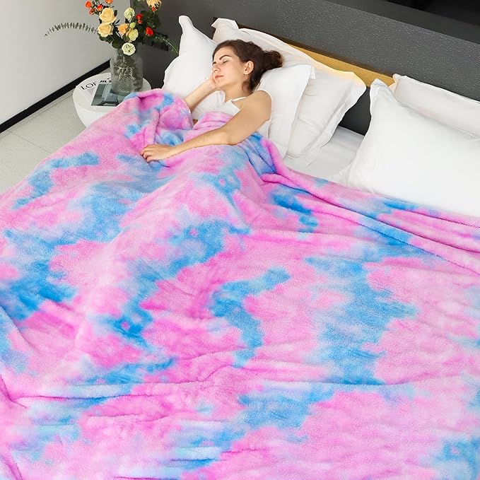 MUGD Lightweight Blanket Fleece Large Blanket Blue Throw Blanket for Bed King Size