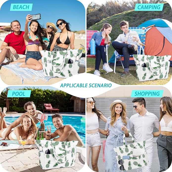 Iioscre Beach Bag for Women, Causal Hobo Pool Bags with Zipper Inner Pocket, Foldable Swim Tote Bag for Vacation Essentials