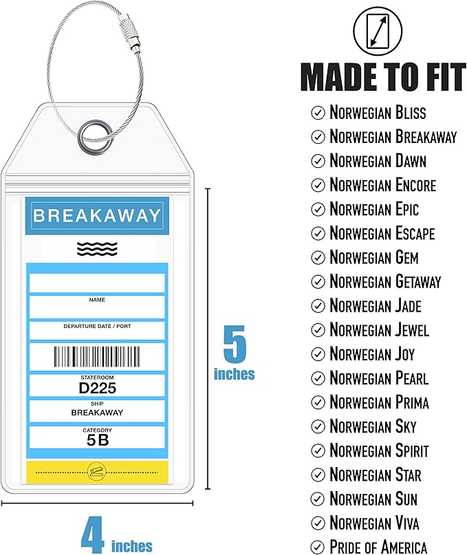Cruise On NCL Cruise Luggage Tag Holder (4 Pack) – Fits Printed Norwegian Ship Tags – 2026 & 2027 Cruise Essentials – Clear, Durable & Waterproof Luggage Tags for Smooth Sailing