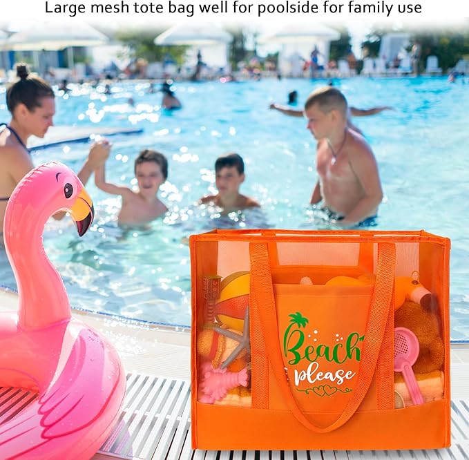 Reusable Large Beach Bags With 2 Pockets & Zipper, Lightweight Beach Tote for Poolside, Trip/swim