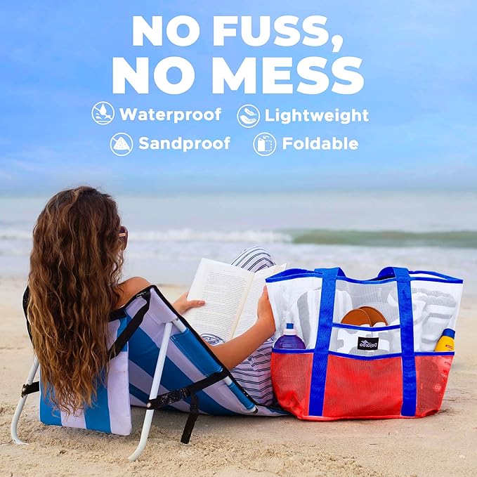 Dejaroo Mesh Sand Free Bag - Strong Lightweight Bag For Beach & Vacation Essentials. Tons of Storage!