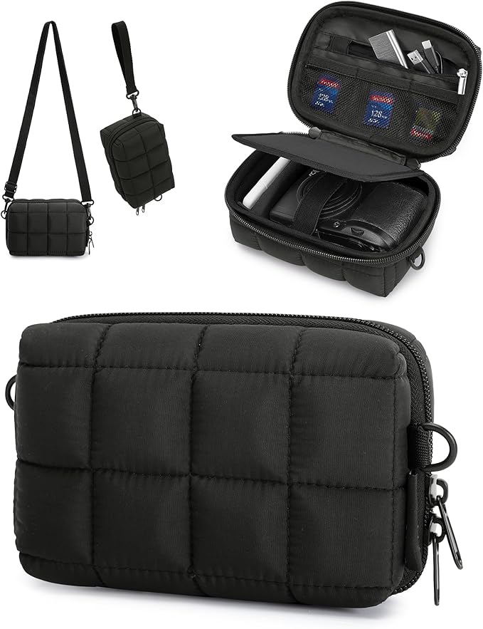 BAGSMART Digital Camera Case, Protective Puffy Camera Case with 2 Carrying Ways, Lightweight & Waterproof Small Camera Bag for Canon PowerShot G7X Mark II/III/Sony DSCW800/DSCW830 - Black