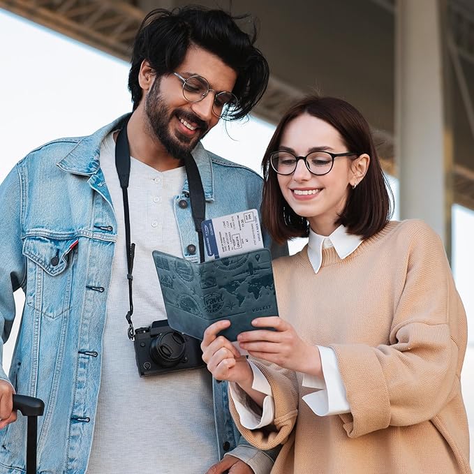 VULKIT Passport Holder Magnetic Closure RFID Blocking Travel Wallet Passport Book Cover Boarding Pass Holder Travel Essentials