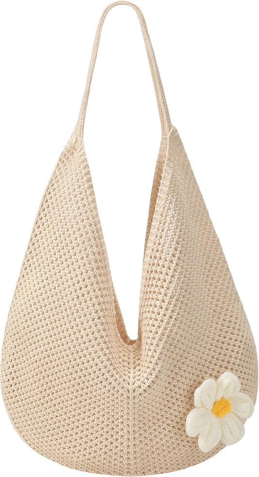 Premillow Crochet Beach Bags for Women, Summer Beach Tote Bag, Mesh Cute Beach Purse, Aesthetic Knit Bag Handbag Shoulder Bag