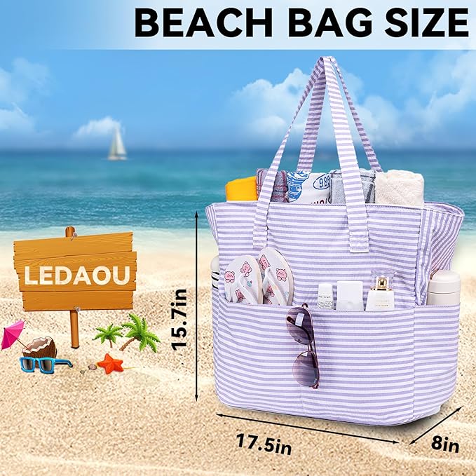 LEDAOU Beach Bag Waterproof Sandproof Women Beach Tote Pool Bag with Zipper for Swim Gym Grocery Travel with Wet Pocket | Sandproof, with Zipper, for Gym, Grocery, Travel, with Wet Pocket