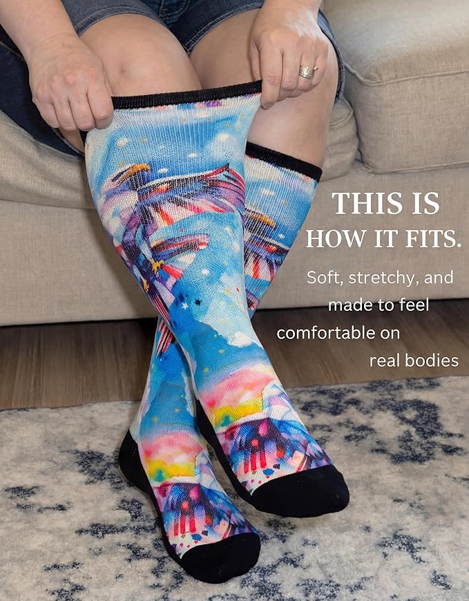 Extra Wide Diabetic Socks for Swollen Feet Men Women Non Binding Soft Stretch Colorful Design